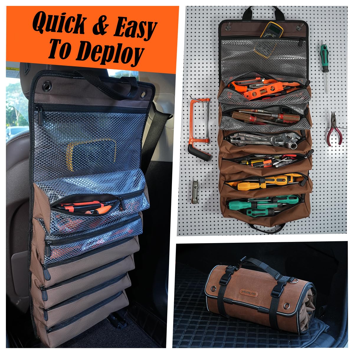 WELKINLAND Heavy-Duty Waxed Canvas Tool Roll, 7-Pockets Tool Wrap Roll, 15L Tool Roll Bag, Large Roll Up Tool Bag For Mechanics.