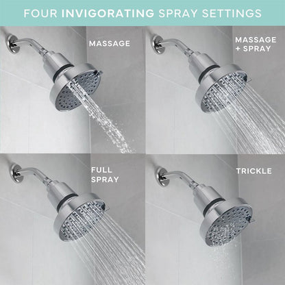 SEVENTY 4-Setting Filtered Shower Head with Shower Filter in Chrome – Helps Reduce Chlorine and Impurities for Healthier Hair, Skin and Scalp, Easy to Install (Model 12155)