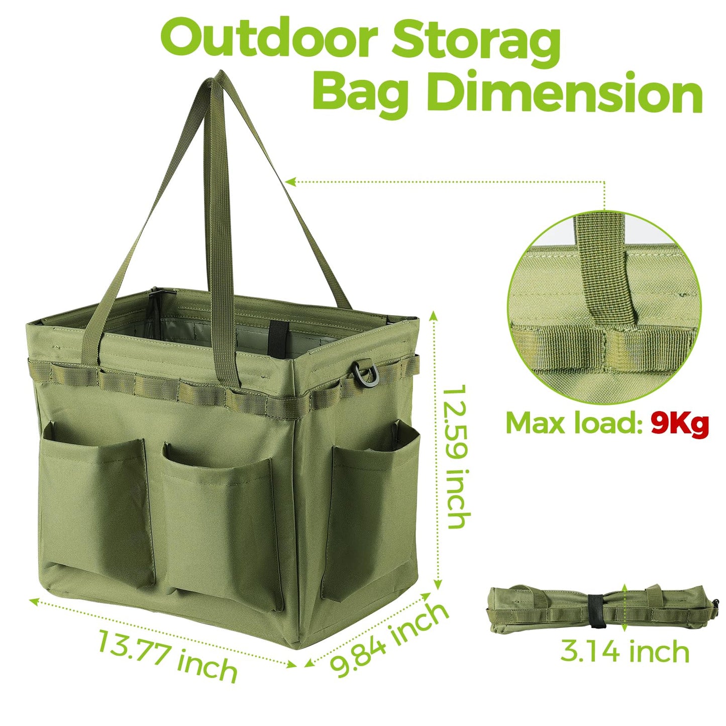 Car Trunk Organizer Multifunctional Storage Toolbox Carry Griddle,Large Grill Utensils Accessory Grilling Tools Basket Carrying Caddy Tool Tote Bag Storage Box Camp Cooking bbq Outdoor(Green)