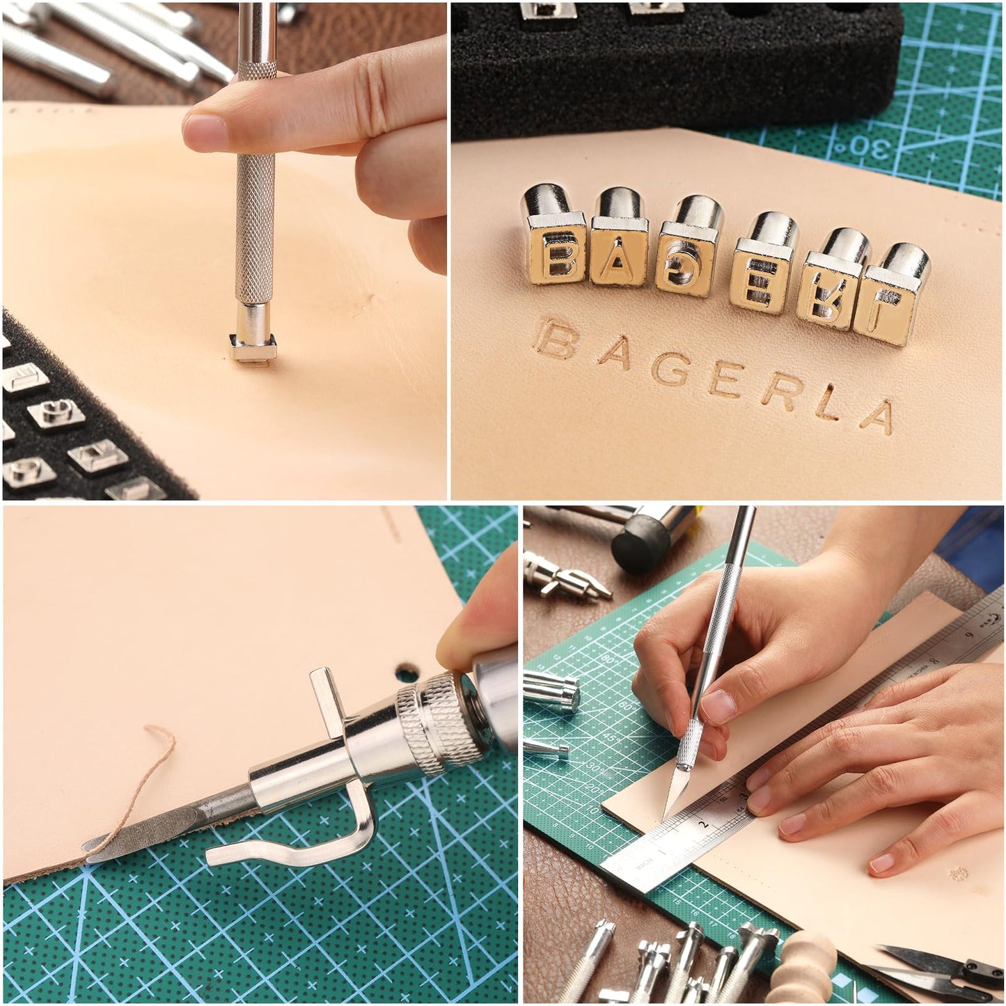 273 Pieces Leather Working Tools and Supplies with Leather Tool Box Cutting Mat Hammer Stamping Needles Snaps and Rivets Kit Perfect for Stitching Punching Cutting Sewing Leathercrafting Making