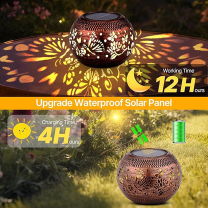 Butterfly Solar Lantern Outdoor Patio Decor, 2 Pack Retro Metal Waterproof Garden Decor Solar Table Light, Birthday Gifts for Women Mom Grandma ,Yard Porch Garden Balcony Decorations