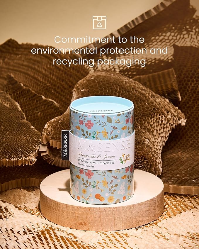M&SENSE Honeysuckle Jasmine Scented Candle, Medium Jar Candle 11.3oz Natural Soy Wax for Home Scented, Floral Candles Gift for Spring Holiday, Up to 70 Hours Burning Long-Lasting Fragrance