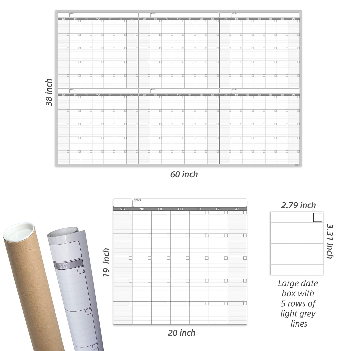 Large Dry Erase Wall Calendar - 60“ x 38" Undated Blank 6 Month Calendar - Giant Whiteboard 6 Month Poster - Premium Laminated Undated Planner for Classroom, Office, Project & Family Schedule