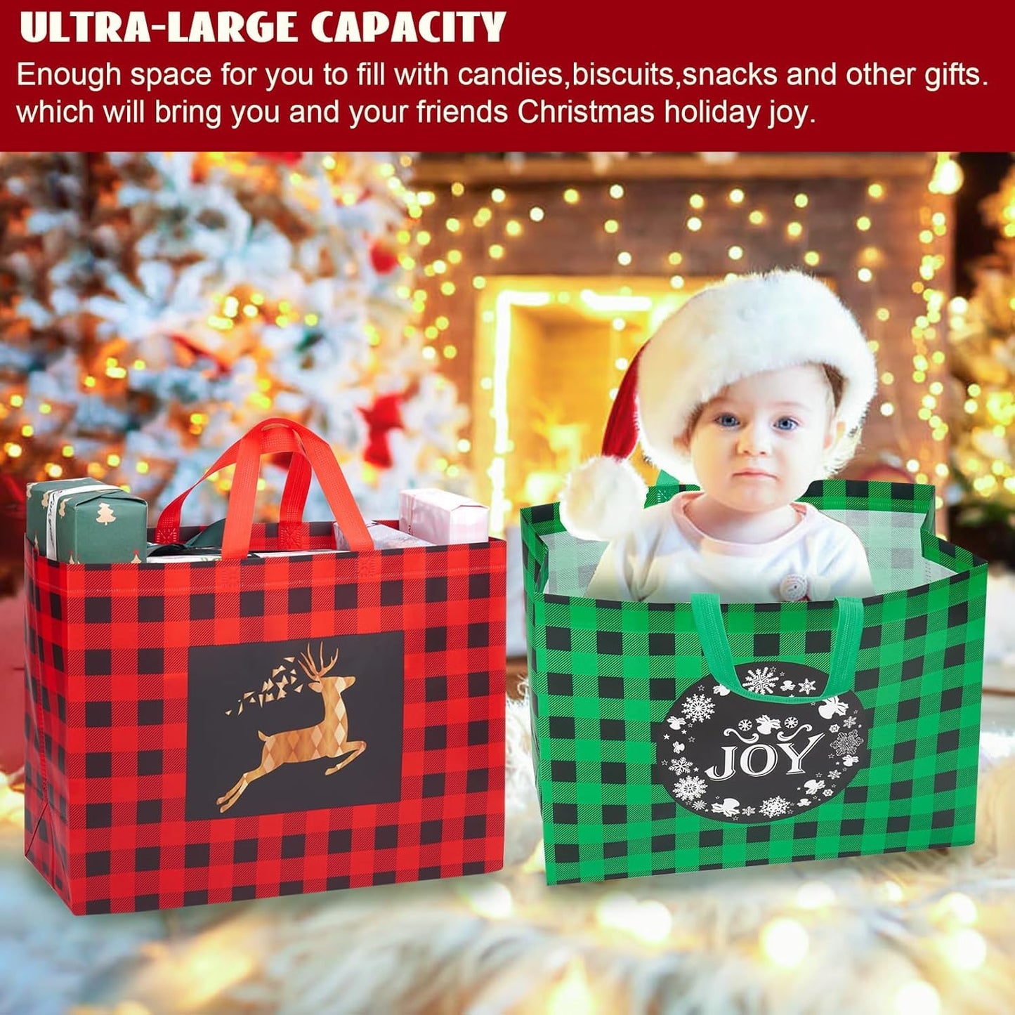 Heetobcos 16PCS Extra Large Gift Bags - 16.9'12.6'7.1',Reusable Tote Bags with Handle Non-Woven Bags for Gifts Wrapping Holiday