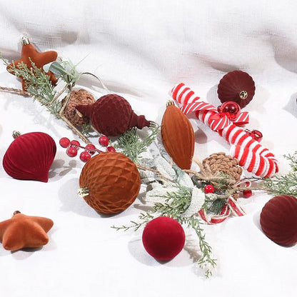 SY Super Bang 30PCS Velvet Christmas Ornaments Set, Flocked Shatterproof Assorted Hanging Xmas Tree Ball Decorations, for Home Party Holiday Decor, Coffee, Burgundy