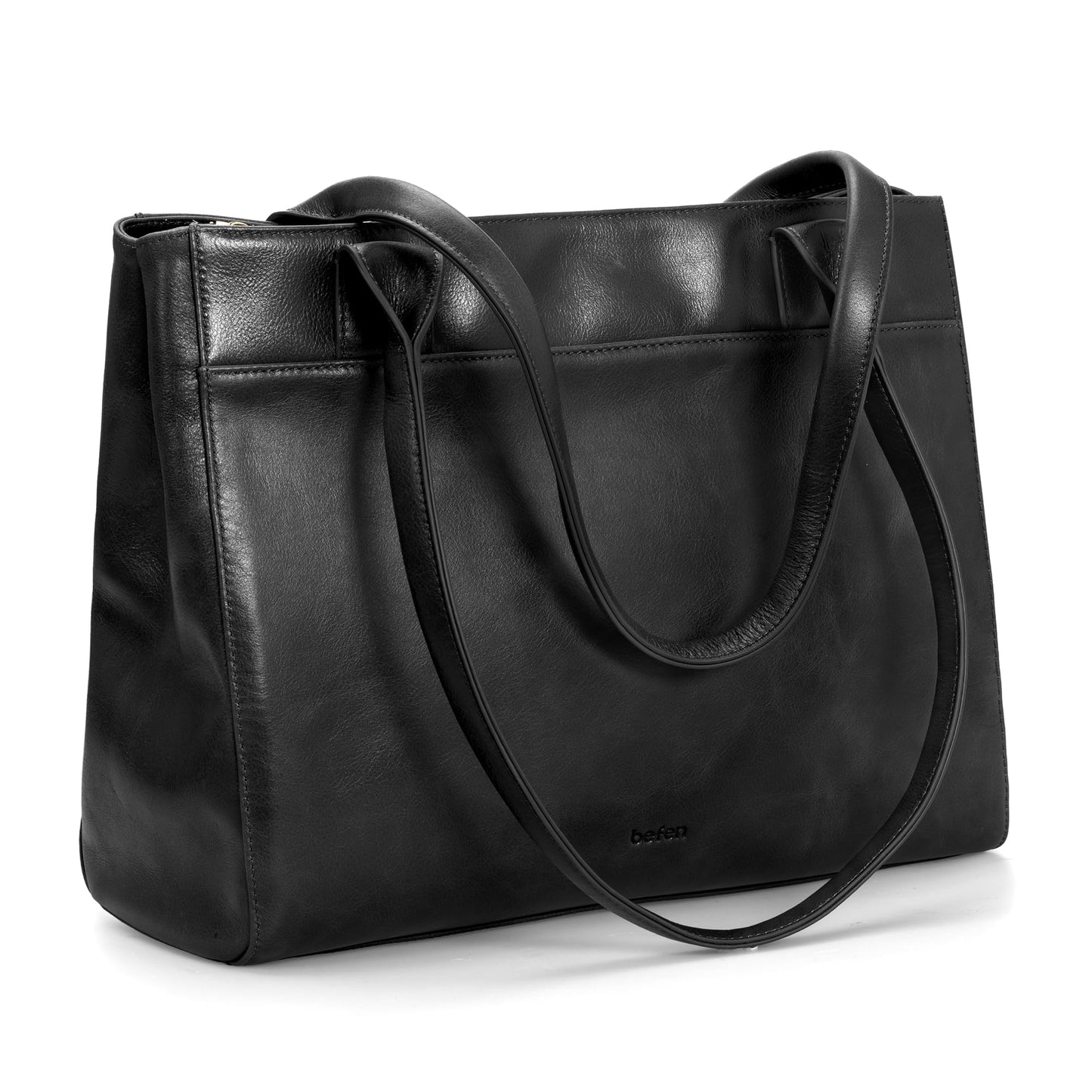 befen Genuine Leather Tote Bag for Women Small Black Work Tote Bag with Zipper Soft Leater Purse with Multi Compartments Work Handbag for Travel Designer Womens Purses and Handbags for Everyday