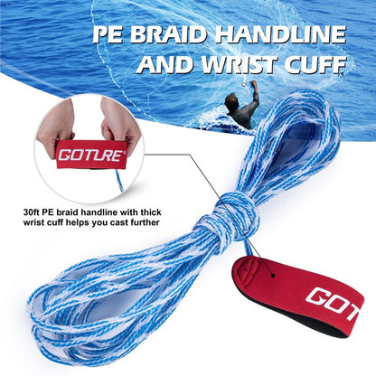 Goture American Fishing Cast Net,Casting Nets Freshwater Saltwater for Bait Fish Shrimp Trap 3ft/4ft/6ft/7ft/8ft/10ft/12ft Radius 1/4 3/8 inch Mesh Size,Throw Fishing Castnet