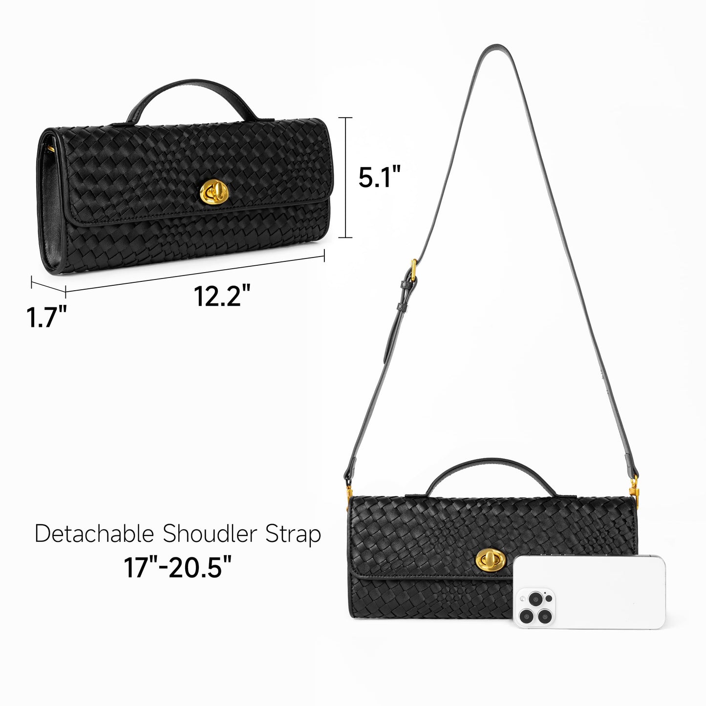 Joryin Woven Purse for Women Evening Clutch Woven Leather Handbags Black Crossbody Bag Purse Formal Evening Bag