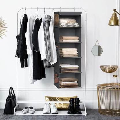 Simple Houseware 5 Shelf Hanging Closet Organizer, Dark Gray