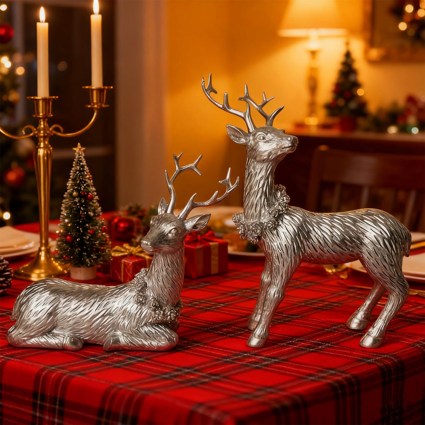 2 Pcs of Pine Cone Deer Resin Ornaments, Christmas Deer Ornament, Elk Ornament, Home Decor,Perfect, to Enhance The Festive Atmosphere (Silver)