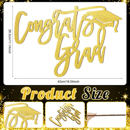 2026 Graduation Decorations Congrats Grad Wood Sign for Class of 2026 Graduation Party Backdrop Decorations Cutout Graduations Photo Booth Prop for School Celebration Sign Wall Decor(Gold)