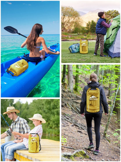 HEETA Dry Bag Waterproof for Women Men, Roll Top Lightweight Dry Storage Bag Backpack with Phone Case for Travel Swimming Boating Kayaking Paddle Board Camping Beach Accessories (Yellow, 10L)