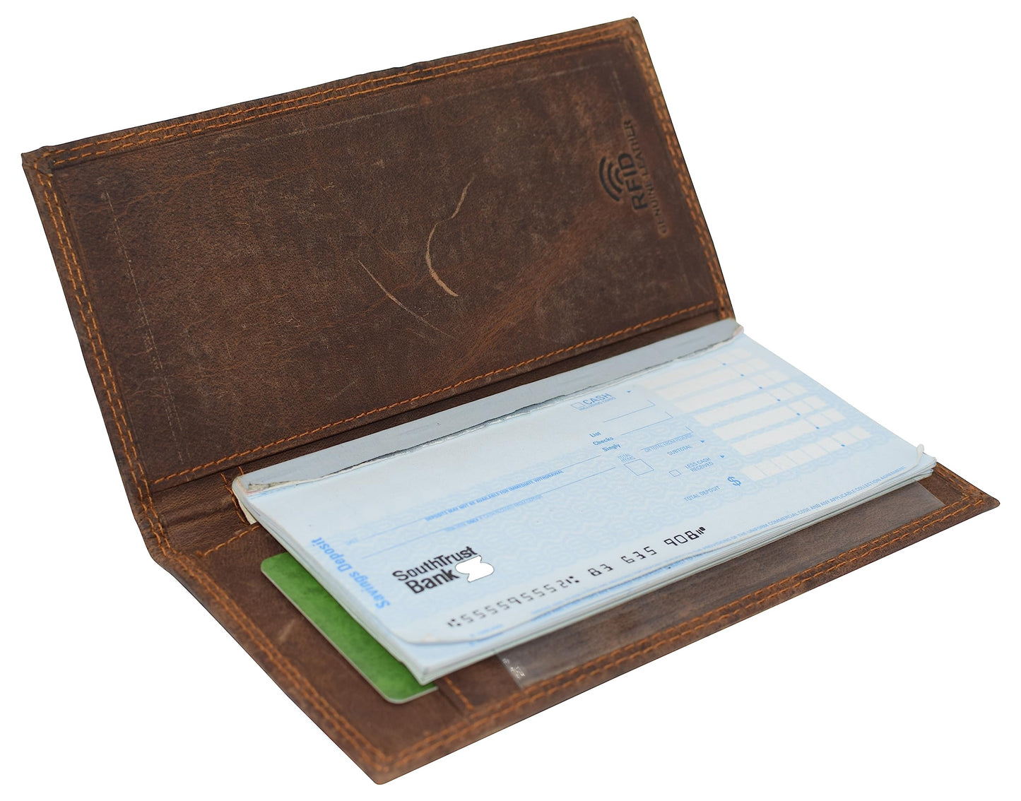 CAZORO Premium Vintage Leather RFID Blocking Slim Checkbook Cover Wallet (Brown)