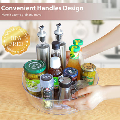 4 Pack Lazy Susan Organizer for Cabinet, Upgraded 11.5" Clear Turntable Organizer with Handles and Raised Edge, Rotating Lazy Susan Spice Storage for Kitchen, Pantry, Refrigerator, Bathroom, Table