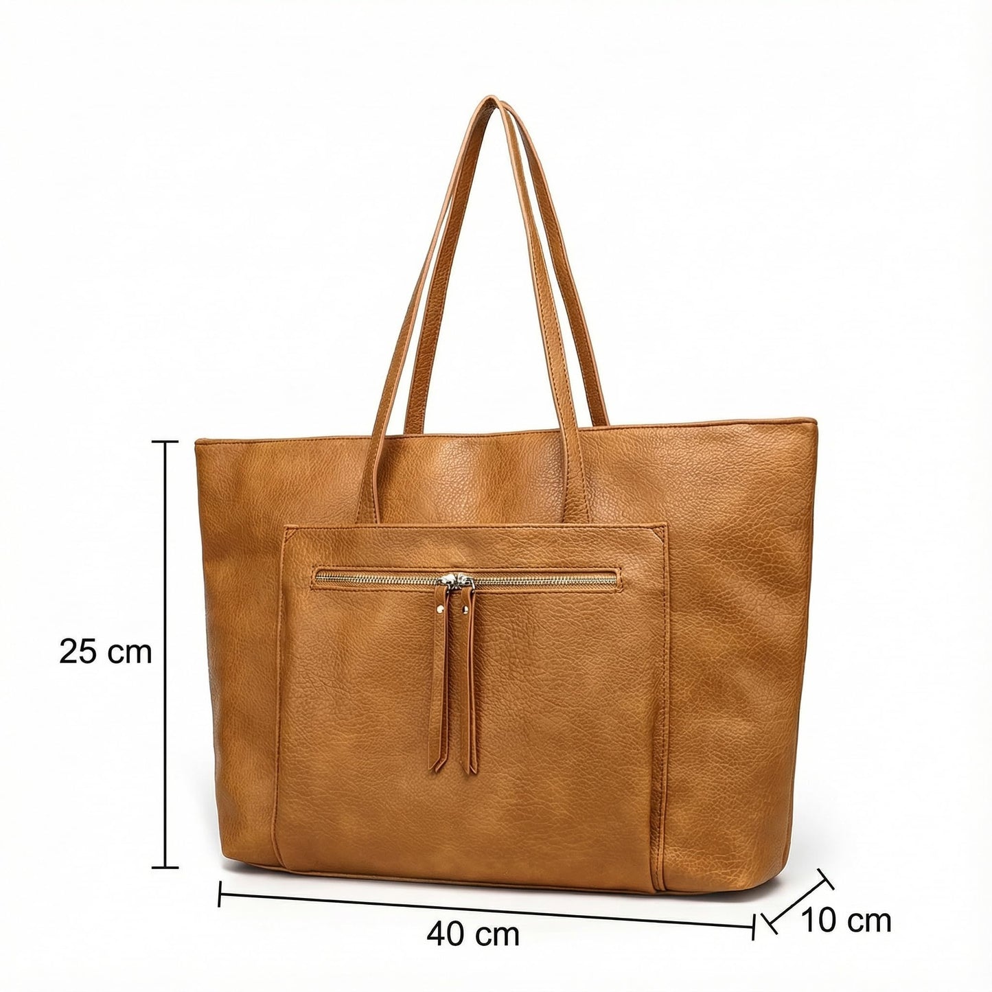 SharPlus Large Vegan Leather Tote Bag for Women with Zipper Shoulder Purse and Handbags for Travel & Work (camel)