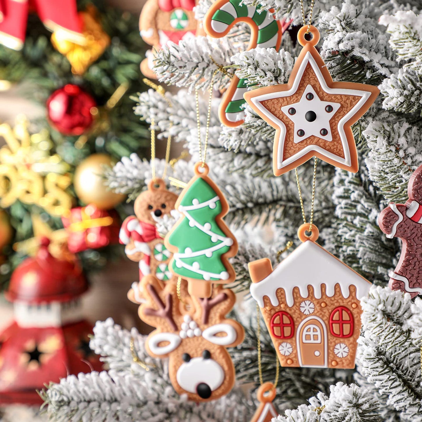 24 Pieces Gingerbread Man Christmas Ornaments Christmas Tree Hanging Ornaments Candy Canes Christmas Ornament Set Gingerbread Man Decor for Xmas Tree Decor Holiday Party