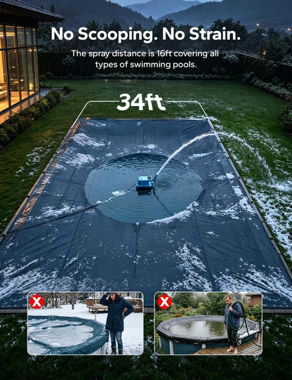 Voeer Pool Cover Pump with Built-in Nozzle, 950 GPH Automatic Submersible Pump, 25ft Cord, Hose Connection Supported, Water Level Indicator, Low-Profile Design, 110W Motor, Waterproof Design
