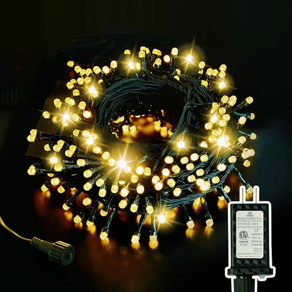 ULG Christmas Tree Lights, 300 LED 110FT Waterproof Christmas String Lights with 8 Modes for Indoor/Outdoor Xmas Tree Decor, Bubble LED Warm White, Adapter Included