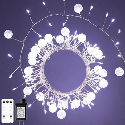 Copper Wire Firecracker Christmas Lights, 26FT 400LED Plug-in Twinkle Cluster Fairy Lights for Christmas Tree with Remote for Bedroom Dorm Wreath DIY Wedding Christmas Decoration