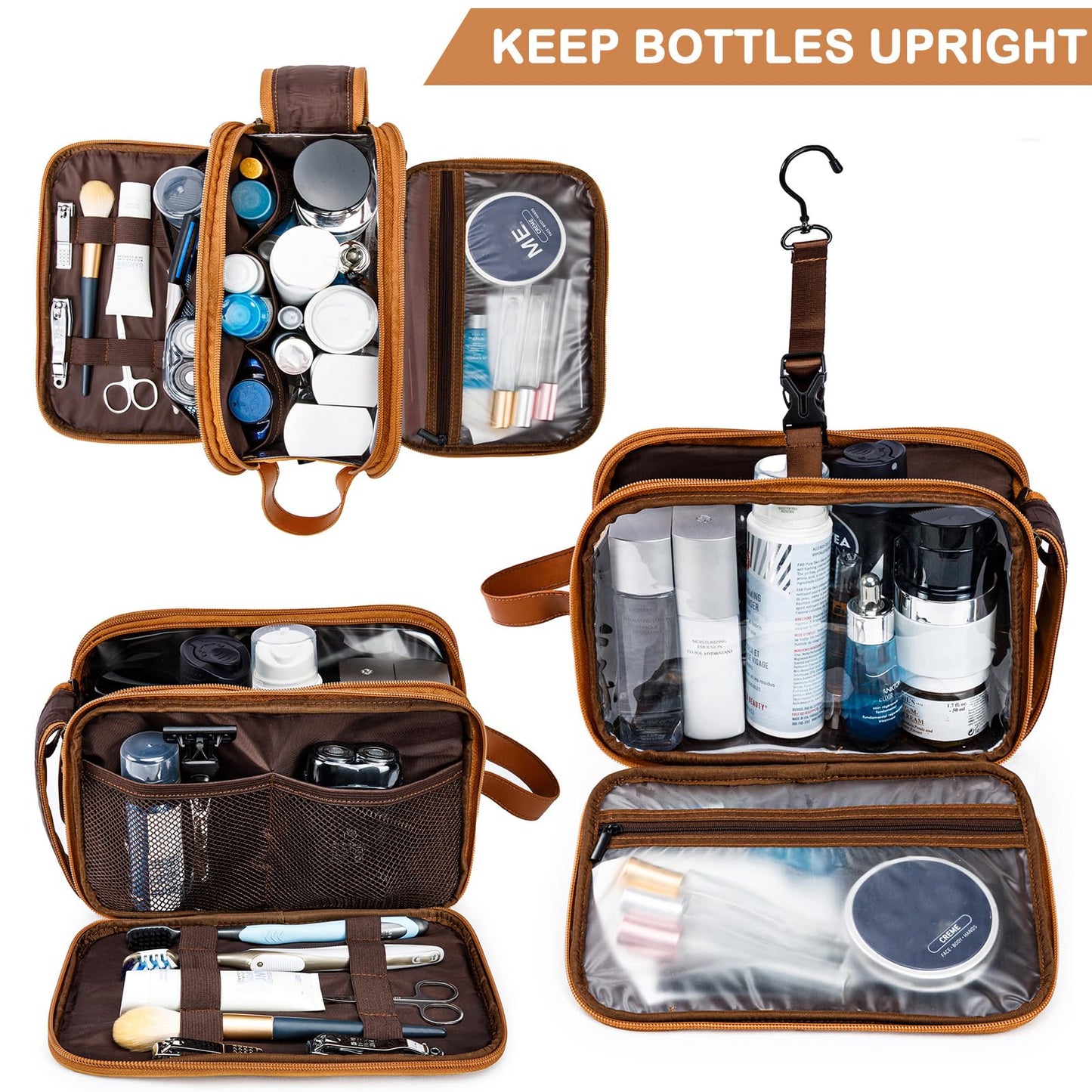 BAGSPRITE Large Toiletry Bag for Men, Women Travel Bag with Hanging Hook, Water-resistant Makeup Cosmetic Bag Shaving Kit Organizer, Bathroom Bag for Traveling