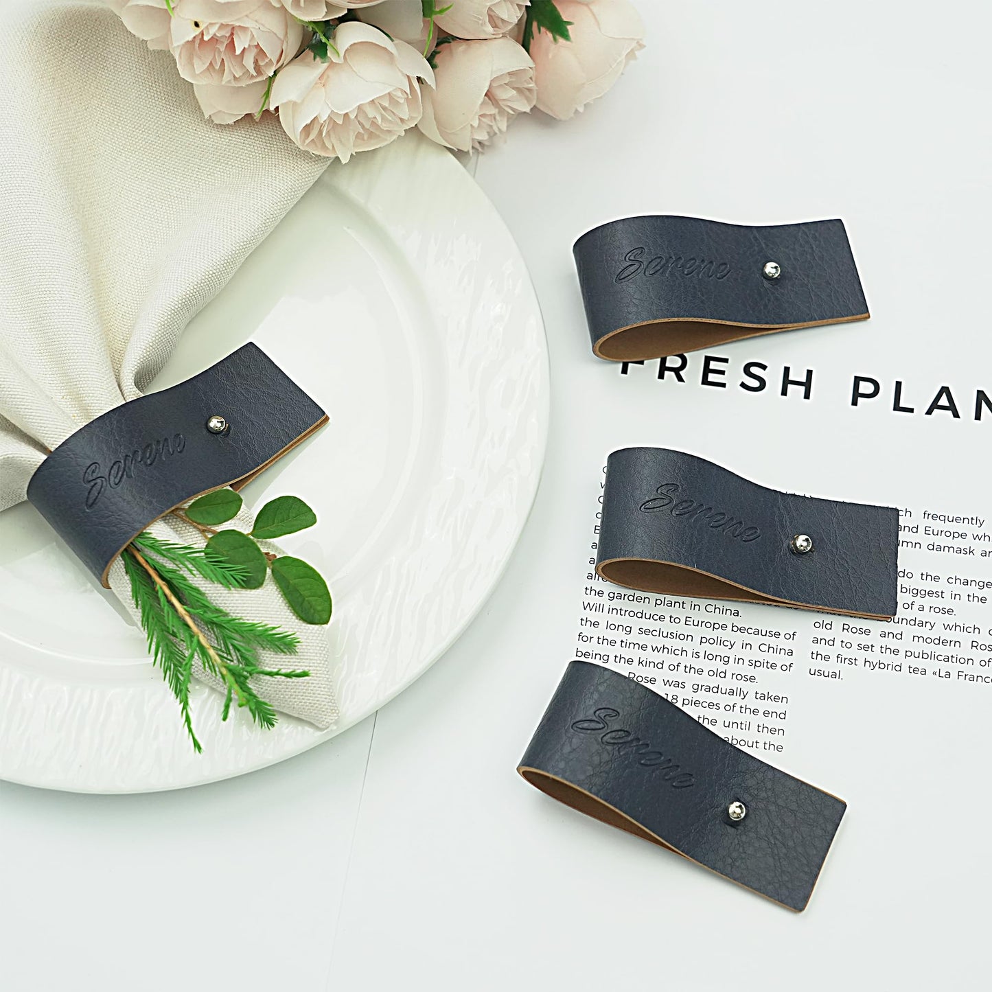 Navy Blue Napkin Rings Set of 6 – Elegant Leather Napkin Ring Holders, Double-Sided Waterproof, Durable Table Decor for Easter, Weddings & Dinner Parties, Stylish Table Setting Accessories