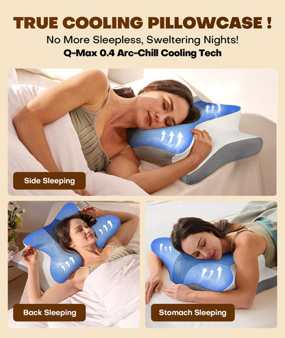 Cozyplayer True Cooling Cervical Neck Pillow for Pain Relief, Ergonomic Side Sleeper Pillow for Neck Support, Odorless Orthopedic Contour Memory Foam Pillows, Bed Pillow for Back Stomach Sleeper
