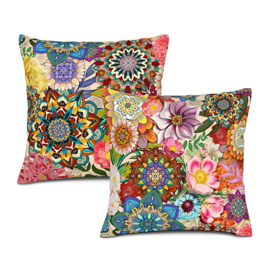 Waiyear Boho Floral Throw Pillow Covers for Couch 18x18, Colorful Decorative Pillow Cases Aesthetic Set of 2,Outdoor Cushion Covers for Sofa Bed Chair Home Decor