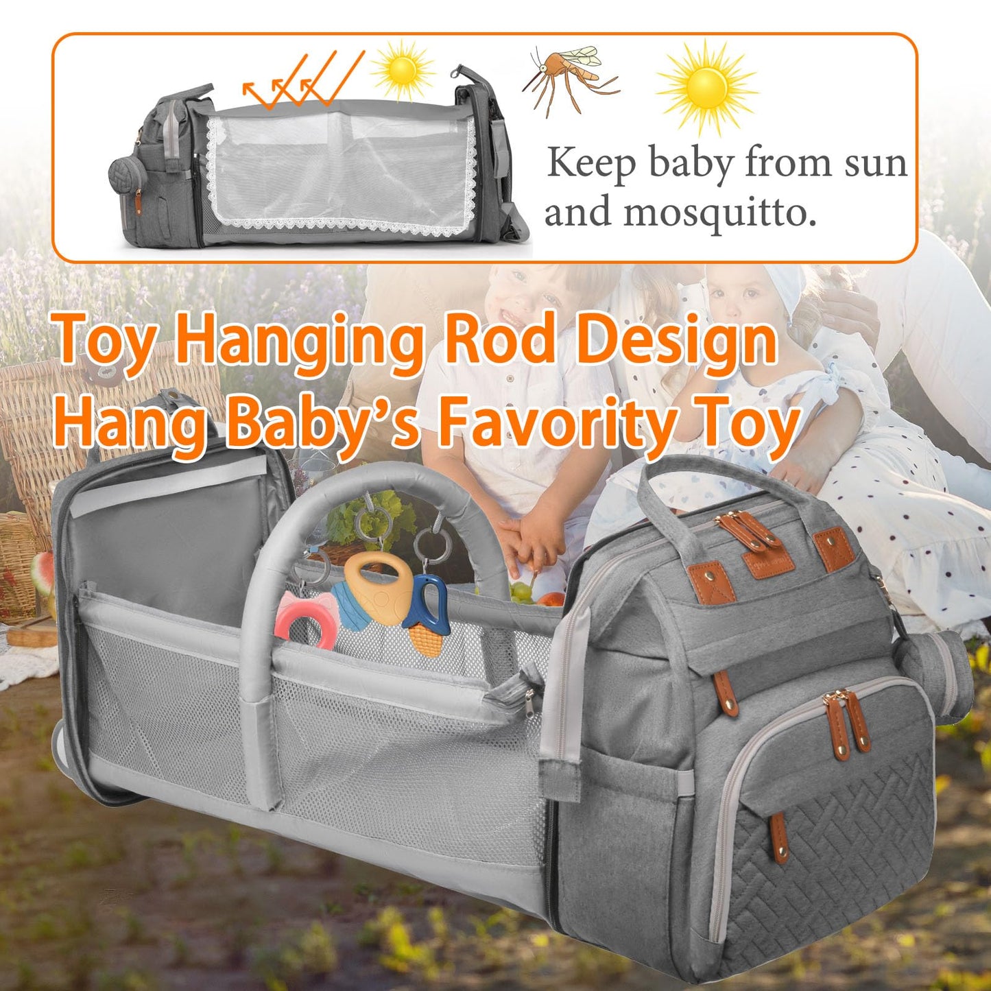 Astro alan Baby Diaper Bag with Changing Station, Waterproof Diaper Bag Backpack for Moms Dads with USB Charging Port, Baby Shower Gifts, Large Capacity diaper backpack, Grey