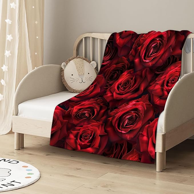 Throw Blanket, Valentine's Rose Blanket Floral Throw Blankets for Bed Kids Adults, Lightweight Cozy Blanket for Living Room, Bedroom 50"x60"