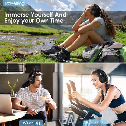 TANKASE Active Noise Cancelling Headphones, Wireless Over Ear Bluetooth Headphones,100H Play Time Bluetooth Headphone with Microphone,Lightweight and Foldable Comfortable Deep Bass for Work/Gym Black