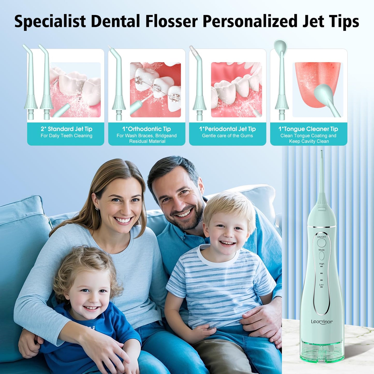 Leominor Water Flosser Pick for Teeth, 300ML Portable Oral Irrigator Upgraded Tank Removable,IPX7 Waterproof, Rechargeable Travel Teeth Cleaner, Professional Electric Flossing Machine (Pink)