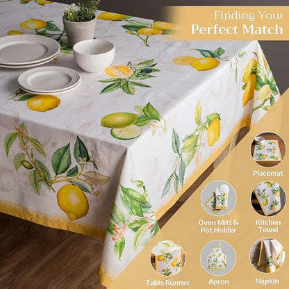 Maison d' Hermine Table Cloth Square Table 100% Cotton 60 x 60 Inches Tablecloth Reusable Decorative Everyday Use for Dining Room, Farmhouse, Home, Party, Festive & Wedding Spring Summer - Limoncello