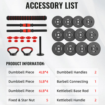Fitvids Multi-Functional Portable Changeable Dumbbell and Barbell Kettlebell Set with Adjustable Weights, 40LBS or 60LBS Sets, 2-in-1 or 4-in1, Multiple Styles