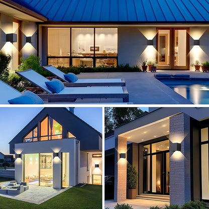 4 Pack Outdoor Wall Sconces Exterior/Interior LED Wall Lights,Square Modern Wall Sconce Fixture Set, Up and Down Lights IP65 Outdoor Waterproof Lights, 12W Warm Light 3000K Wall Light.