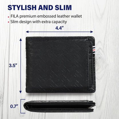 Fila Removable Passcase Wallet, Bifold PU Leather Wallet for Men