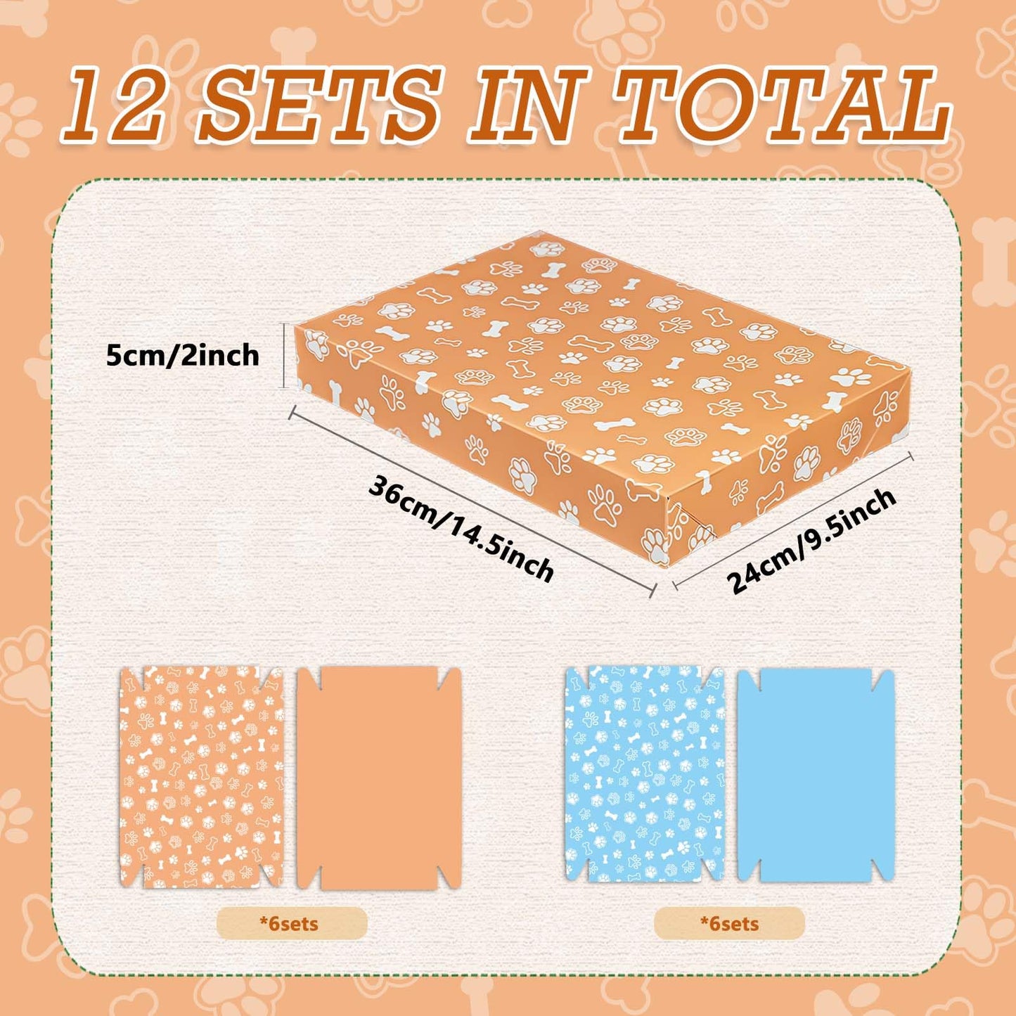Cayivran 12Pcs Christmas Gift Boxes,14.5 * 9.5 * 2Inch Shirt Box With Lids,2 Designs Orange Blue Puppy elements Clothes Gift Boxes,Apply To Christmas Party Birthday Valentine's Day Graduation season