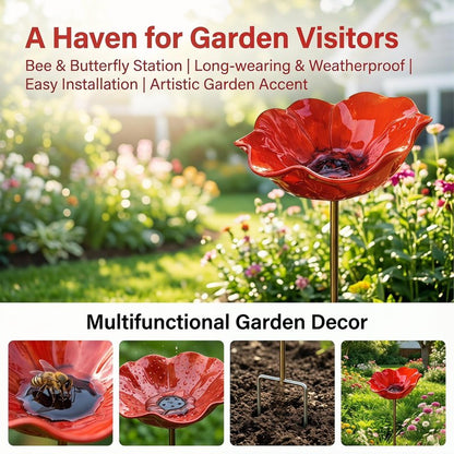 2026 Metal Flower Bird Bath, Bird Feeder & Bee Watering Station, Handmade Metal Flower Stand, Unique Garden Decor for Outdoor Yard. (Blue, 6 inches in Diameter)