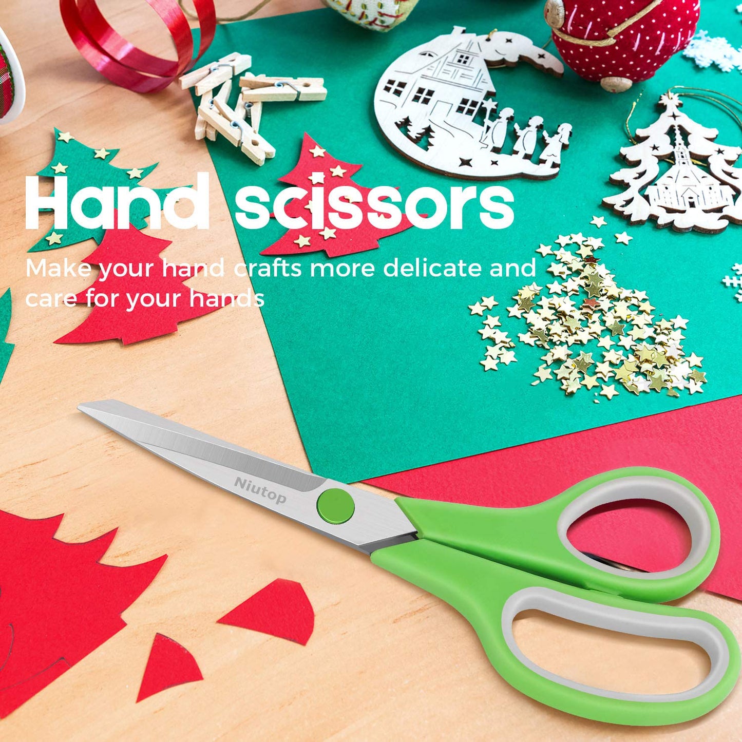 Scissors Bulk Set of 5-Pack, Niutop 8" Multipurpose Sharp Sewing Craft Fabric Scissors for Office Home High/Middle School Student Office Teacher Art Supplies, Soft Comfort-Grip Right/Left Handles