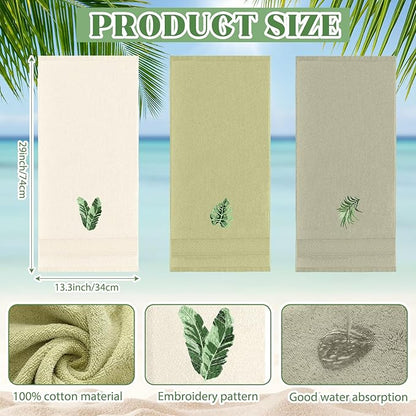 3 Pcs Sage Green Hand Towels Tropical Bathroom Decor Farmhouse Embroidered Sage