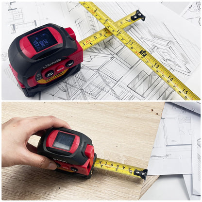 Laser Tape Measure 3 in 1 with Laser Level Crosshairs |196ft/60m Laser Distance+16ft/5m AutoLock Tape |Backlit LCD Display (Ft/Inch/M/mm) |for DIY,Construction, Interior Design (Red)