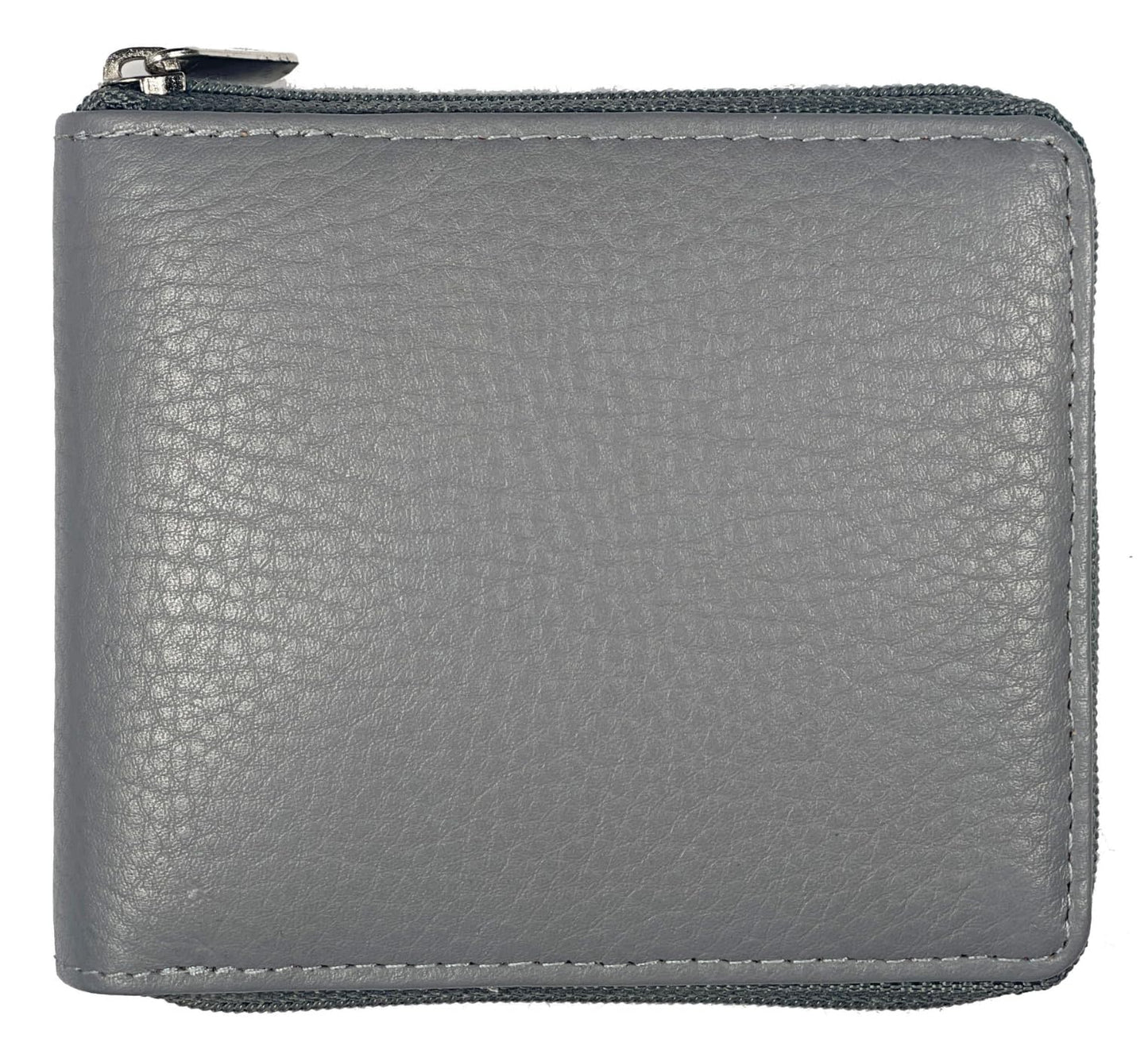 Texan Bull RFID Blocking Bifold Cowhide Leather Wallets For Men With Zipper Security | Safe Metal Zip Chain 9 Card-ID Slim Minimalist Mens Wallet (Gray)