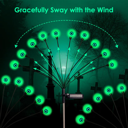 Halloween Decorations, 4 Pack 40LED Solar Halloween Lights Outdoor Scary Eyeball Waterproof Halloween Solar Garden Lights Swaying Firefly Lights for Yard Garden Patio Party Decor Green