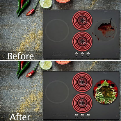 Christmas Decor Electric Stove Burner Covers，4 Pcs Xmas Decor Round Stove Burner Covers，8 Inches and 10 Inches，Gas Stove Burner Cover,Metal Cooktop Christmas Tree Decorative，Home Decor,Kitchen Decor