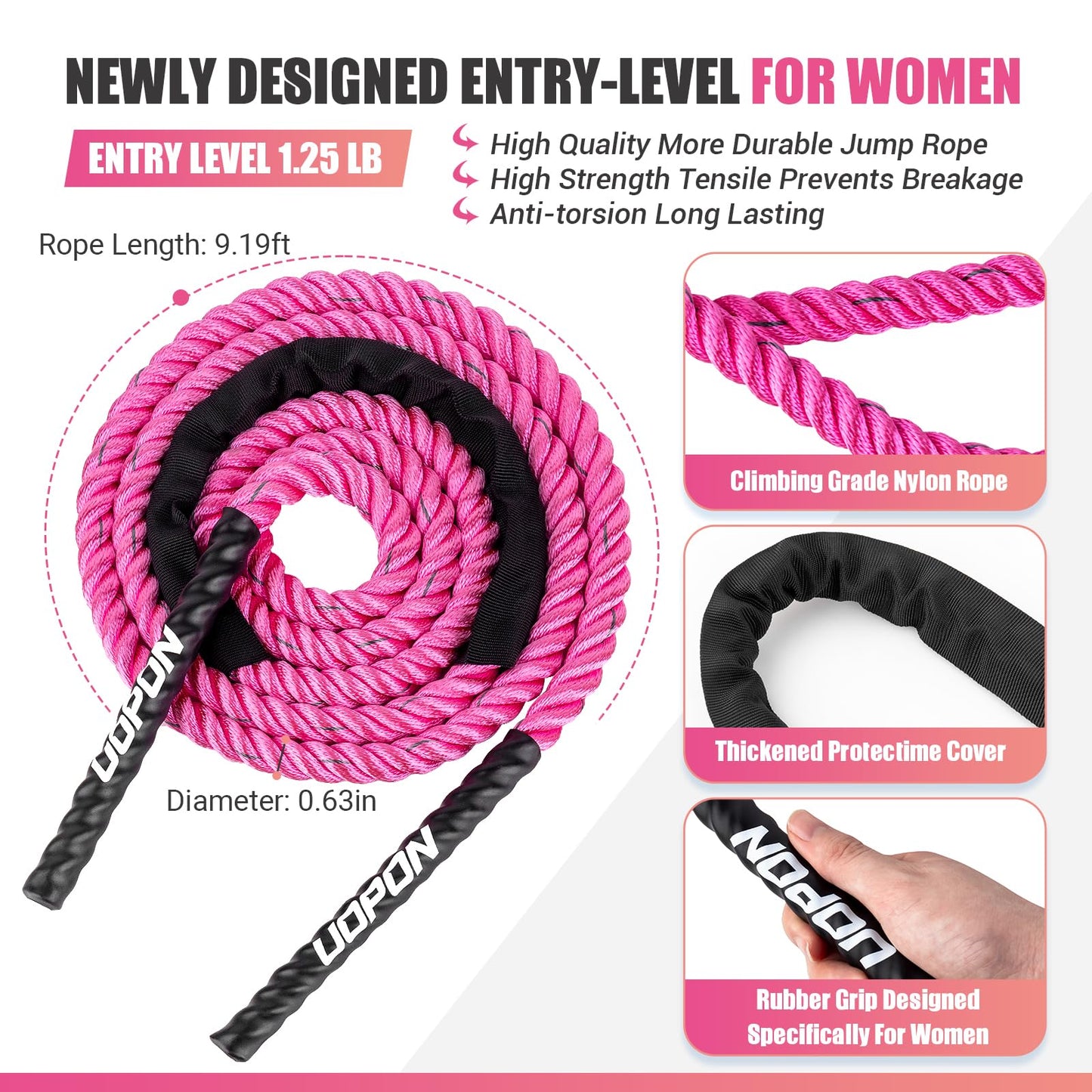 Weighted Jump Rope for Women, Heavy Skipping Rope for Exercise with Training Poster, 9.2FT Weight Fitness Jump Rope for Improve Strength, Building Muscle & Total Body Workout Equipment