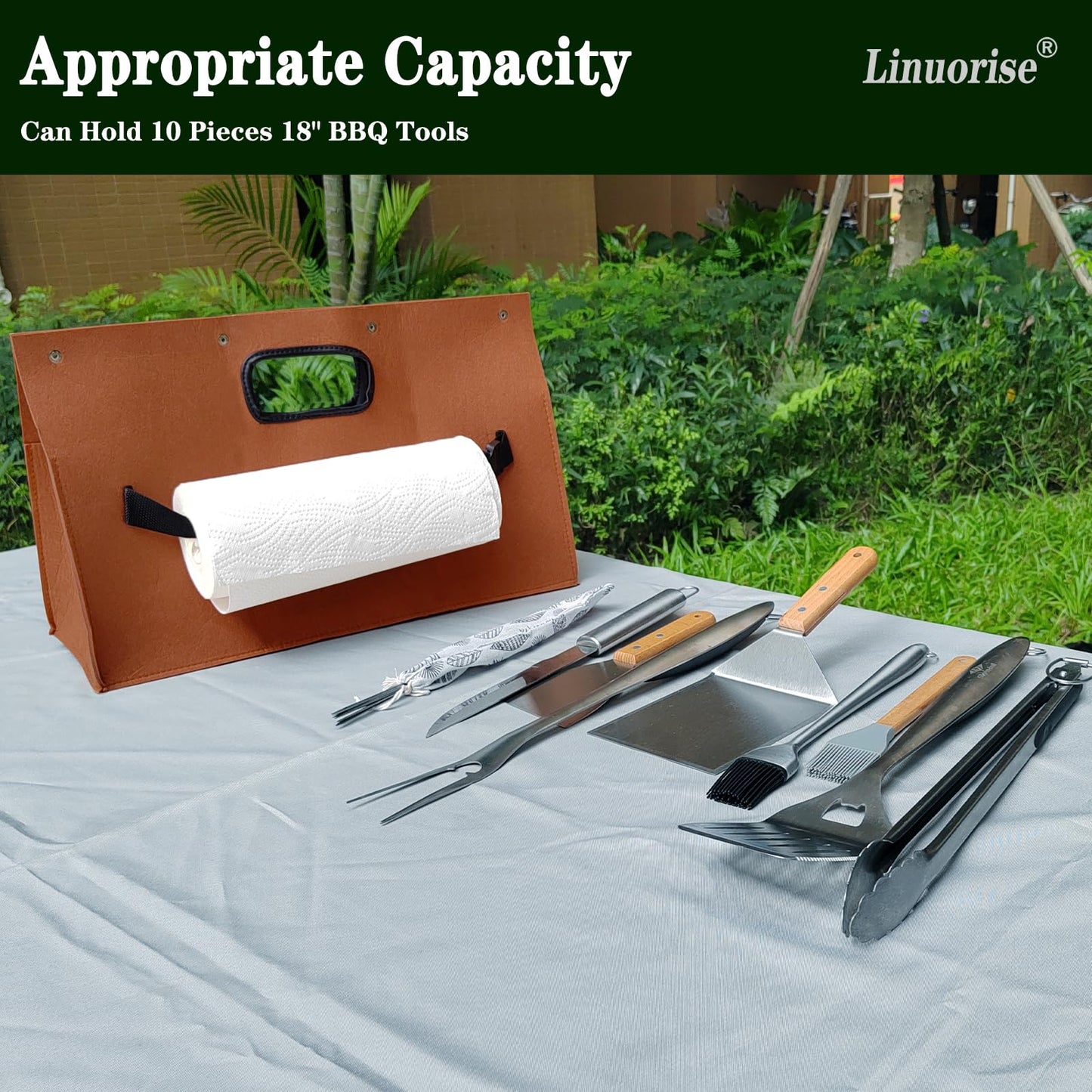Linuorise Grill Accessory Storage Bag, BBQ Tools Storage, Grill Storage Bag, Storage Container for Grilling ; Men's BBQ Gifts!（Material：Thickened Felt Cloth）