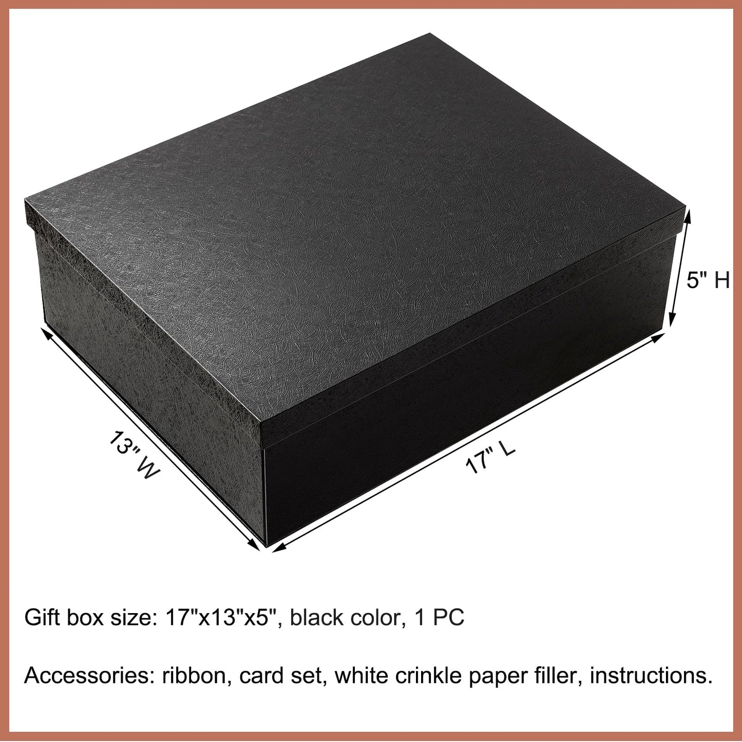 Mefleet 17x13x5 Inches Large Gift Box with Lid for Presents 1 Pack Big Deep Black Gift Boxes for Christmas, Birthday, Valentine's Day,Mother's Day Presents - Contains Crinkle Paper,Ribbon and Card