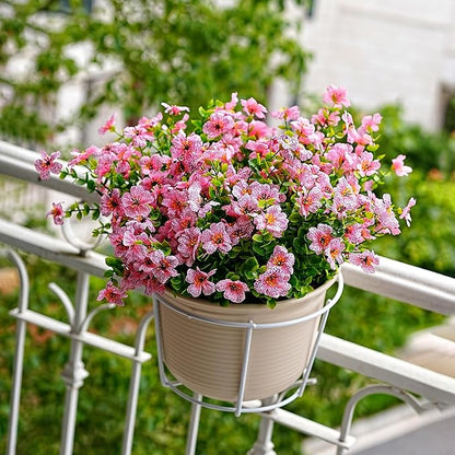 Outdoor Artificial Flowers, 8 Bundles Fake Flowers Summer Decoration, No Fade Faux Plastic Shrubs for Garden Patio Porch Window Box Decor (Pink)