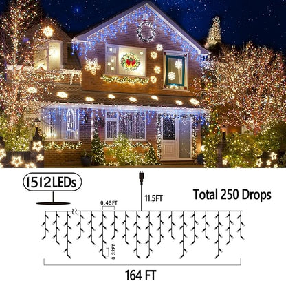 164FT Christmas Lights Outdoor Decorations 1512LED Fairy String Light 12 Lighting Modes with Timer Memory Waterproof Christmas Light for Yard Roof Party Holiday Wedding Garden Decor