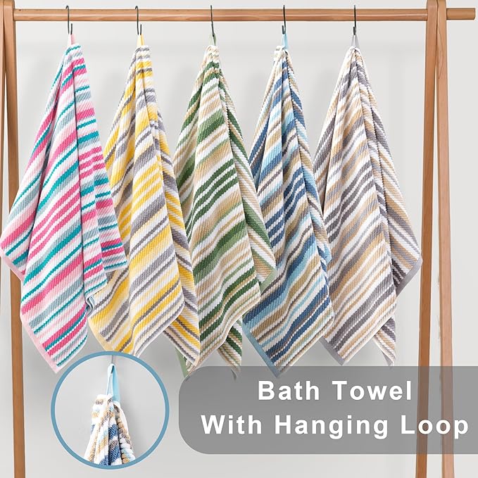 Striped Towels Set, 1 Bath 28"x52", 1 Hand 16"x27", 1 Face 13"x13", Luxury Bath