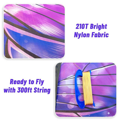 Mint's Colorful Life Butterfly Kite for Kids & Adults, Easy to Fly Kite for Beach, Large Single Line Kite with Long Tail &300ft Kite String (Purple)